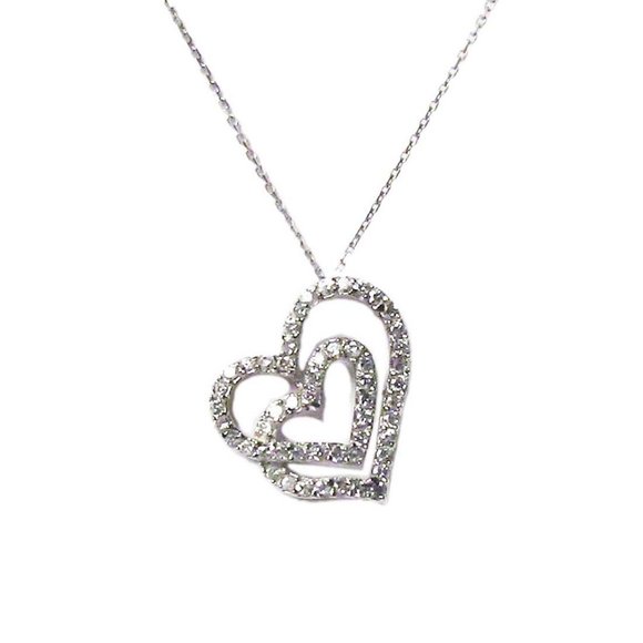 Jewelry - Tigerstars Dazzling Silver Double Rhinestone Heart Pendant Necklace